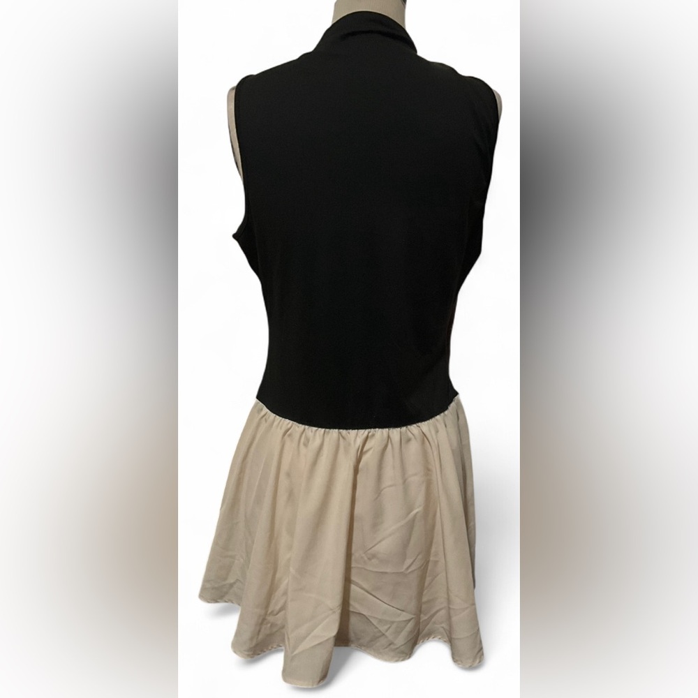 SHEIN Black Cream Sleeveless Flowy Mini Dress XL Boat Neck Chic - Picture 2 of 3